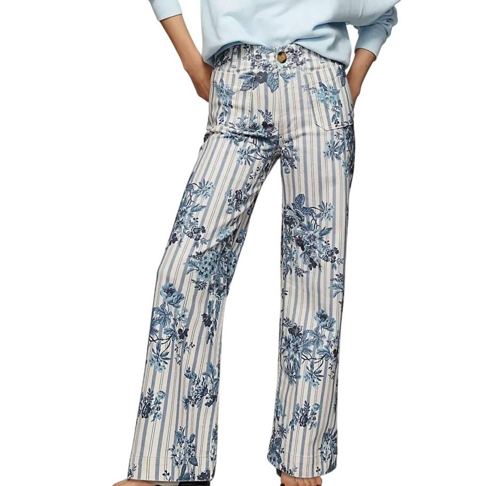 NWT Maeve Anthropologie The Colette Floral Striped Wide Leg Pants 24P